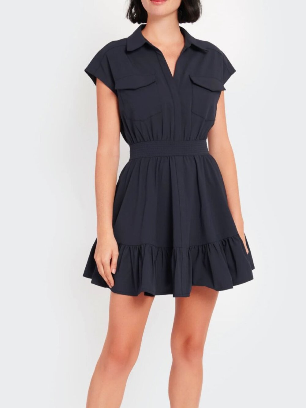 Cinq A Sept Ruthy Cap Sleeve Shirt Dress in Navy